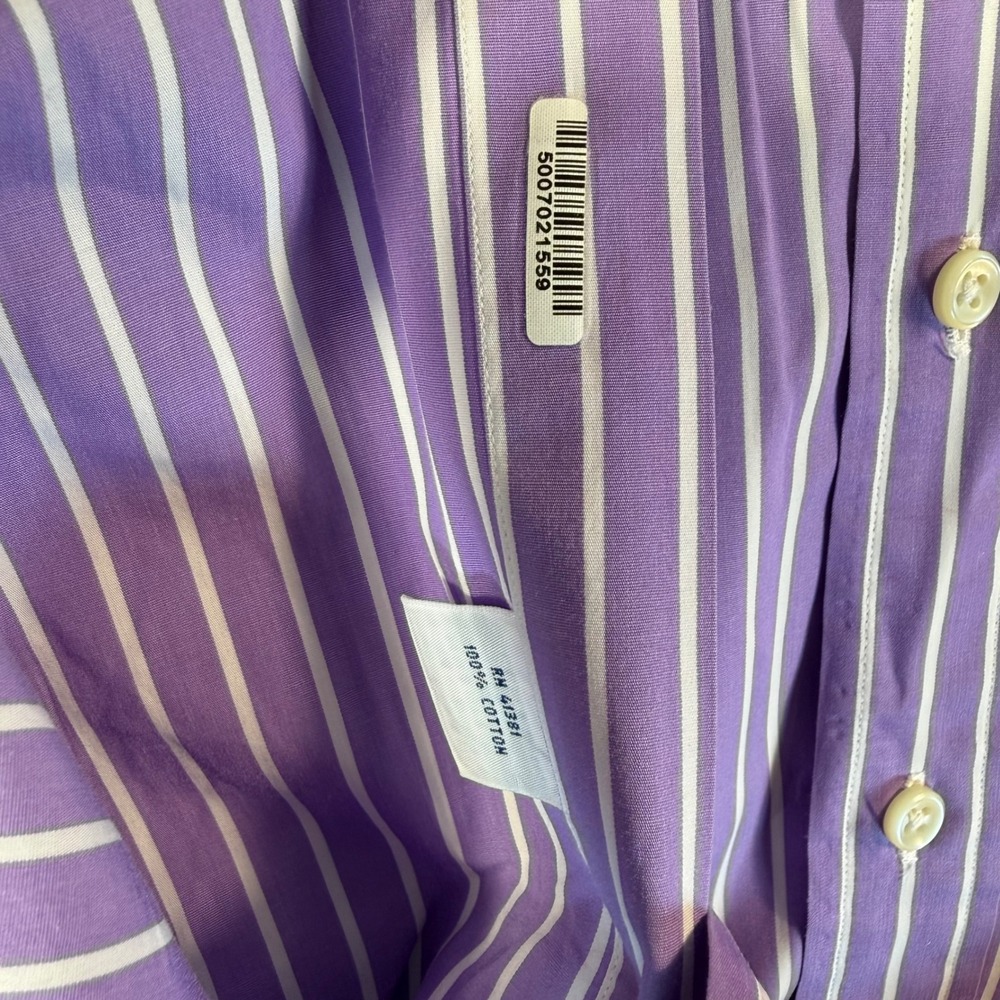 Ralph Lauren Shirt Men Small Purple Striped Long Sleeve Cotton Preppy Ivy League - Picture 10 of 10
